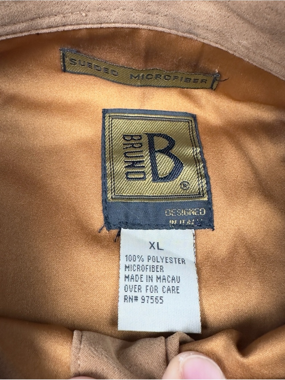 BRUNO Mens XL Sueded Microfiber Long Sleeve Button Down Brown Shirt Vintage - Picture 3 of 4